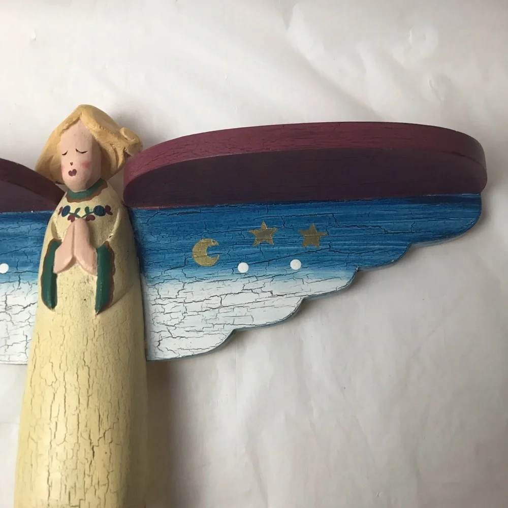 Whimsical Wooden Angel Decorative Shelf 17”